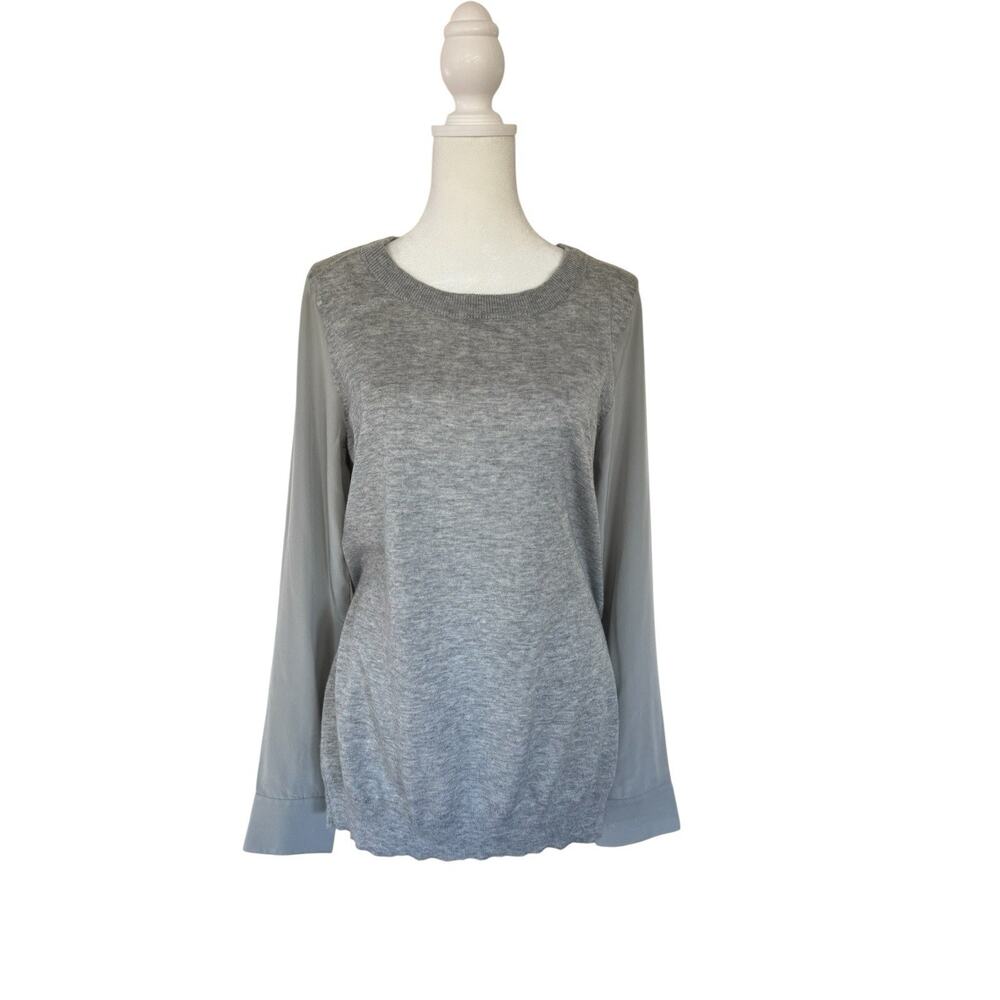 Womens Joie Grey Mixed Media Silk Sleeves Wool Cashmere Blend Sweater M